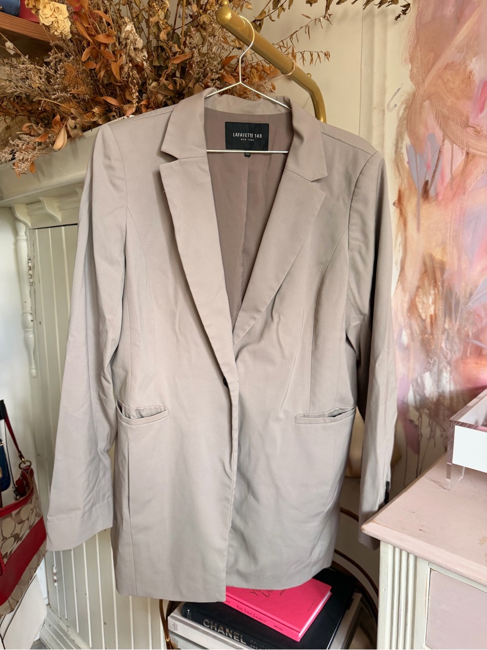 Lafayette 148 New York Taupe Women's Long Blazer Jacket